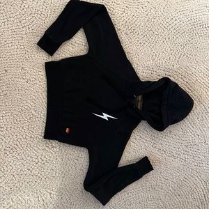 Aviator Nation Women’s Cropped Pullover Bolt  Black Hoodie. Size XS (0). NWOT